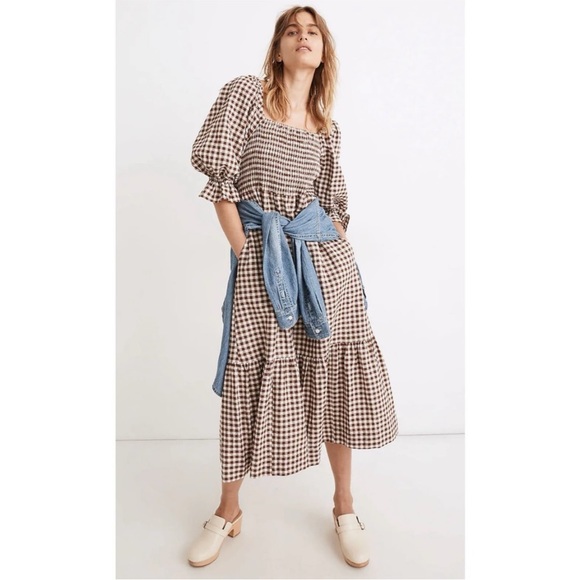 Madewell Dresses & Skirts - Madewell gingham Lucie elbow sleeve midi dress